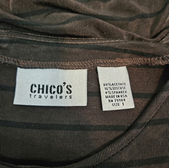 Chico's Travelers Brown & Black Striped Front Snap Cardigan Size Medium D103 - Picture 7 of 8